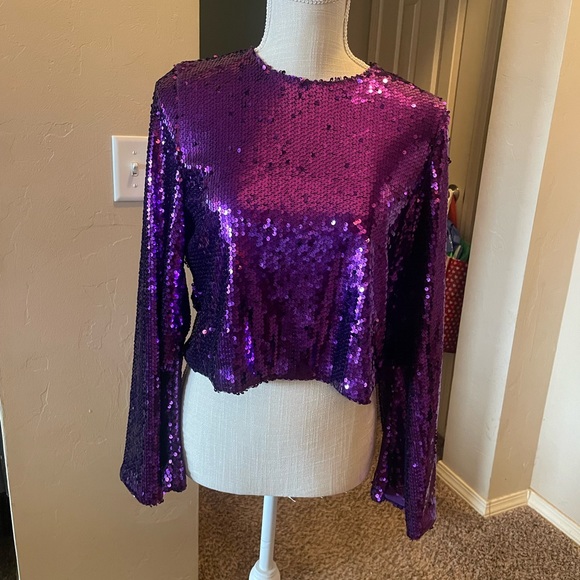 Game Day Purple Sequin Cropped Top - Picture 2 of 11